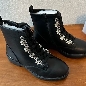 NEW XOXO Women Bling Ankle Combat Boots, Black, Size 7